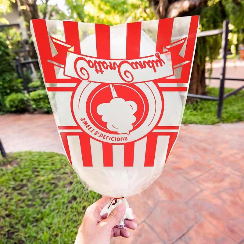 Geyee 500 Count Cotton Candy Bags with Ties Large Clear Cotton Candy Bags with Stripe Print, Perfect for the Carnivals Summer Party Kitchen Supplies 17.7 x 11.8 Inch - Image 3